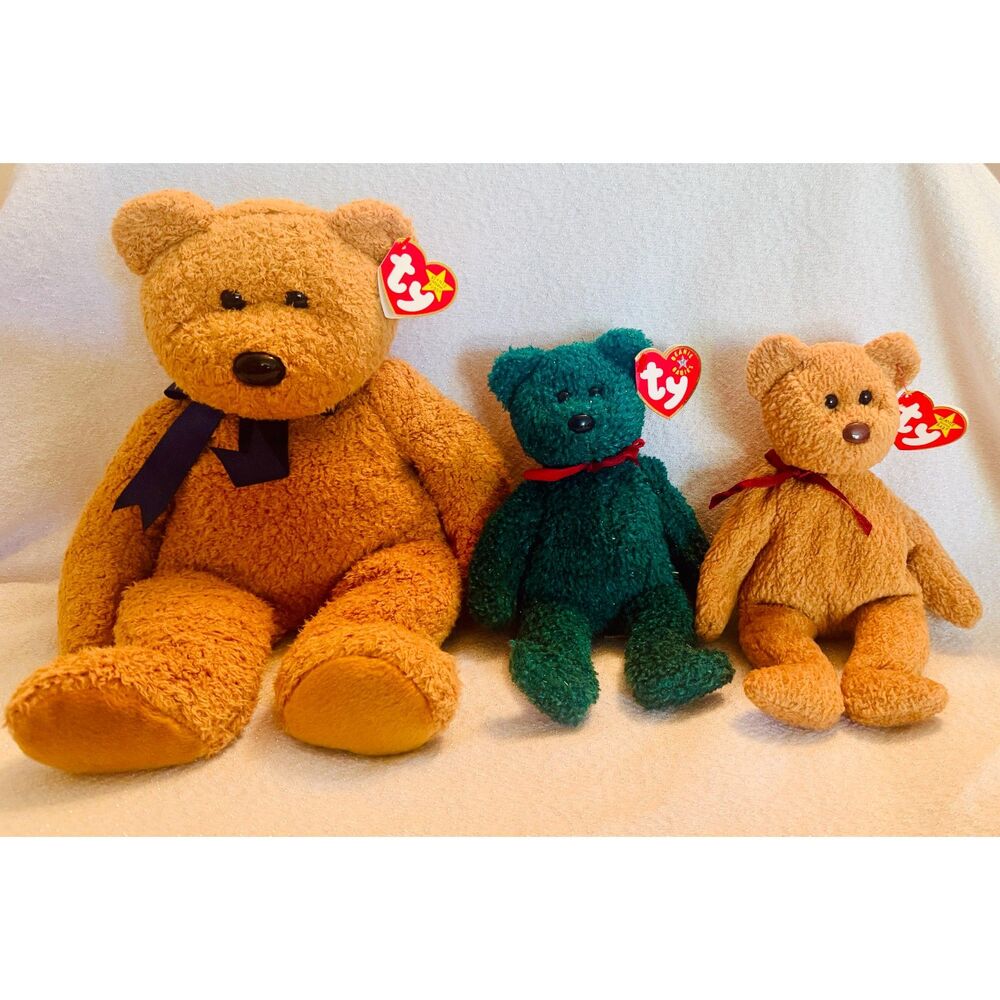 Lot of TY Beanie Babies Curly and 2001 Holiday Teddy and Fuzz Buddy